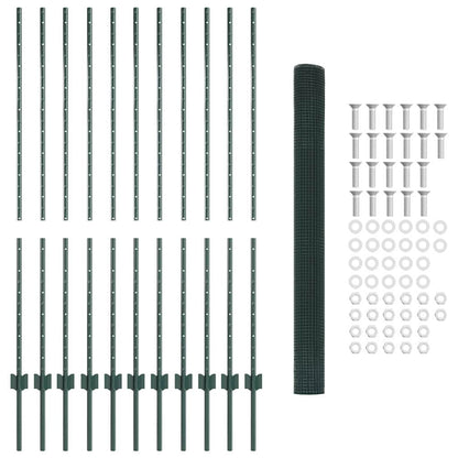 vidaXL Zaun mit Pfosten Grün 1,4 x 25 m Stahl und PVC