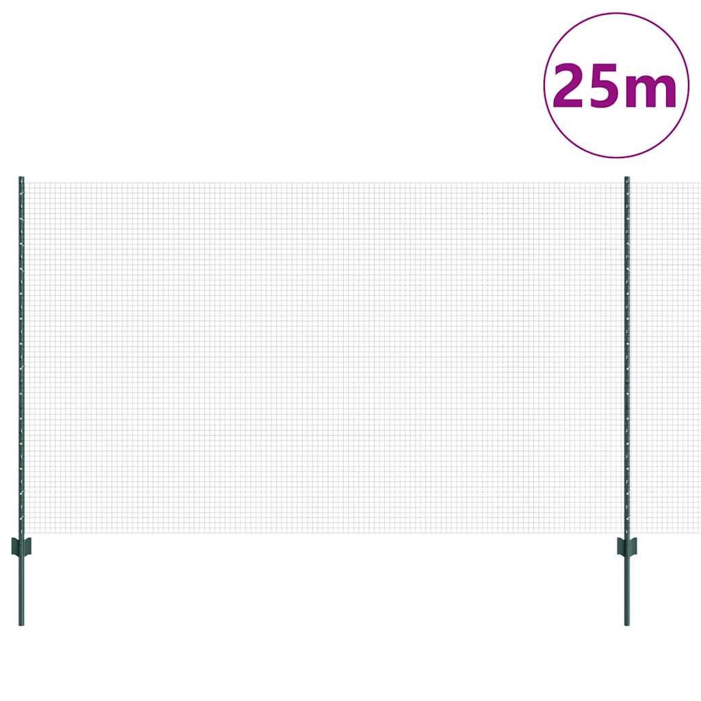 vidaXL Zaun mit Pfosten Grün 1,4 x 25 m Stahl und PVC