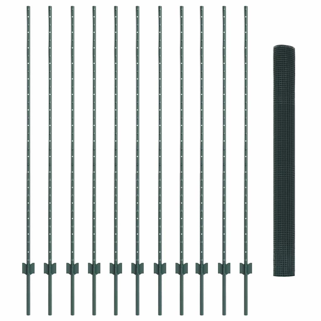 Zaun mit Pfosten Grün 1,5 x 25 m Stahl und PVC