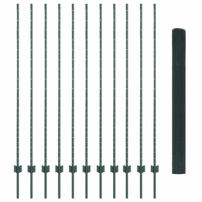 Zaun mit Pfosten Grün 1,5 x 25 m Stahl und PVC