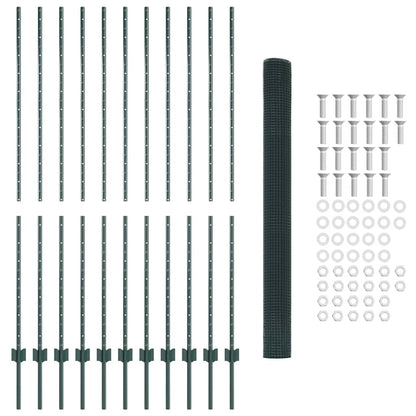 Zaun mit Pfosten Grün 1,5 x 25 m Stahl und PVC