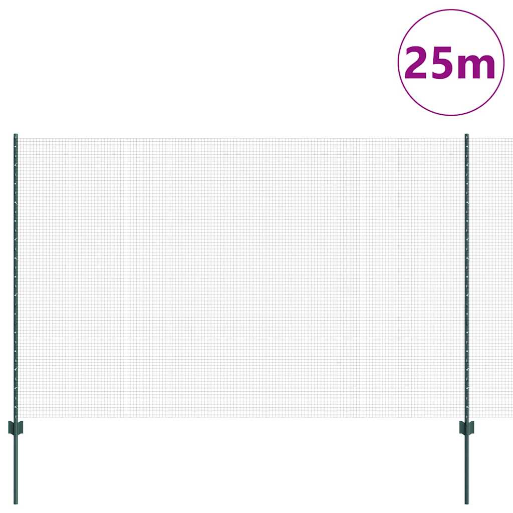 Zaun mit Pfosten Grün 1,5 x 25 m Stahl und PVC