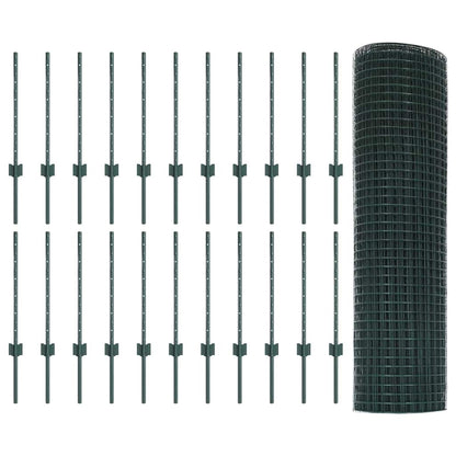 vidaXL Zaun mit Pfosten Grün 0,5 x 50 m Stahl und PVC