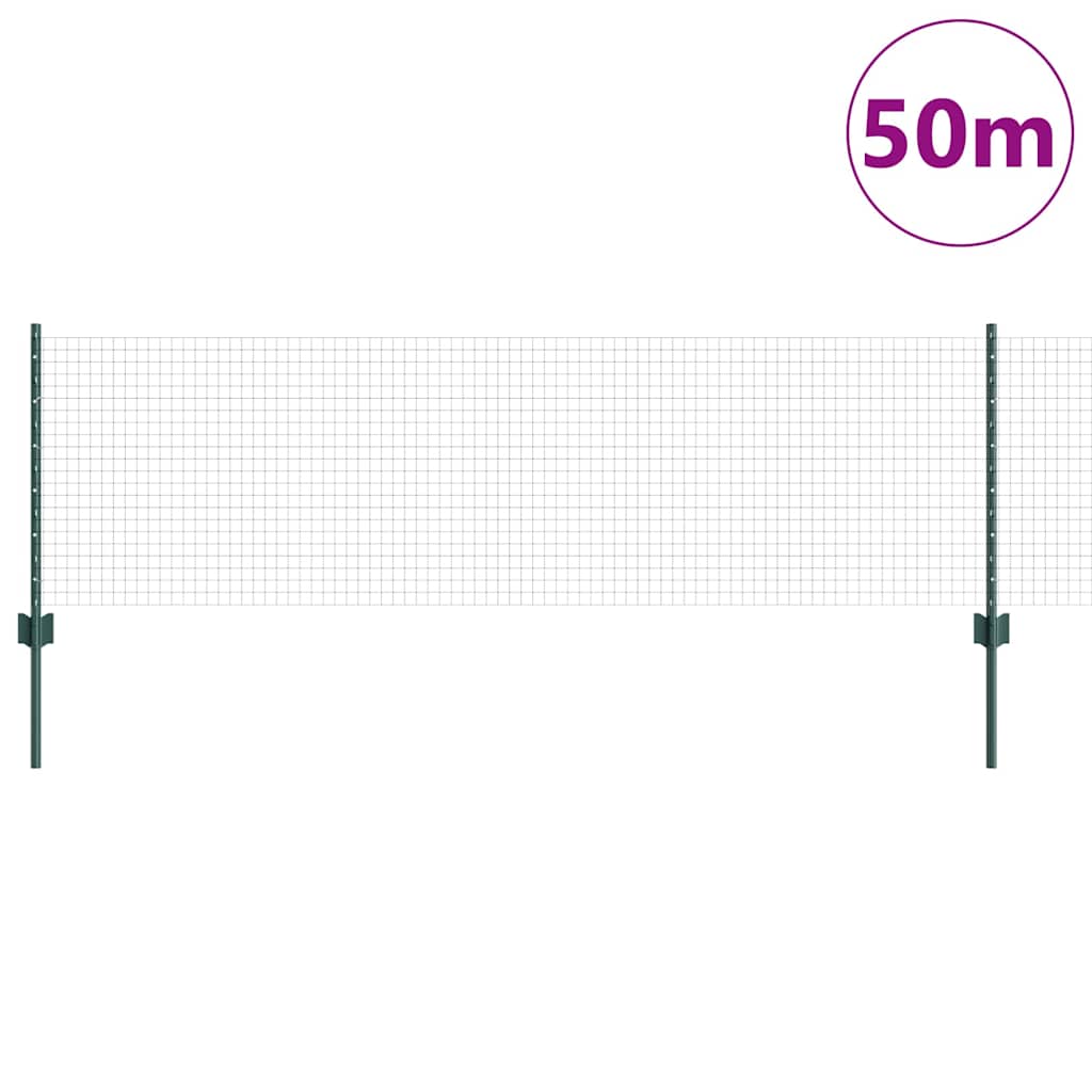 vidaXL Zaun mit Pfosten Grün 0,6 x 50 m Stahl und PVC