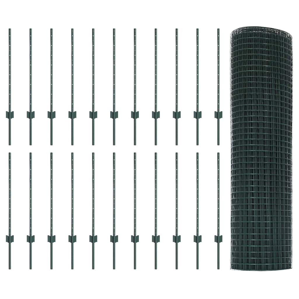 vidaXL Clôture avec poteaux vert 0,8 x 50 m acier et PVC