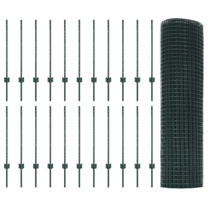 vidaXL Zaun mit Pfosten Grün 0,8 x 50 m Stahl und PVC