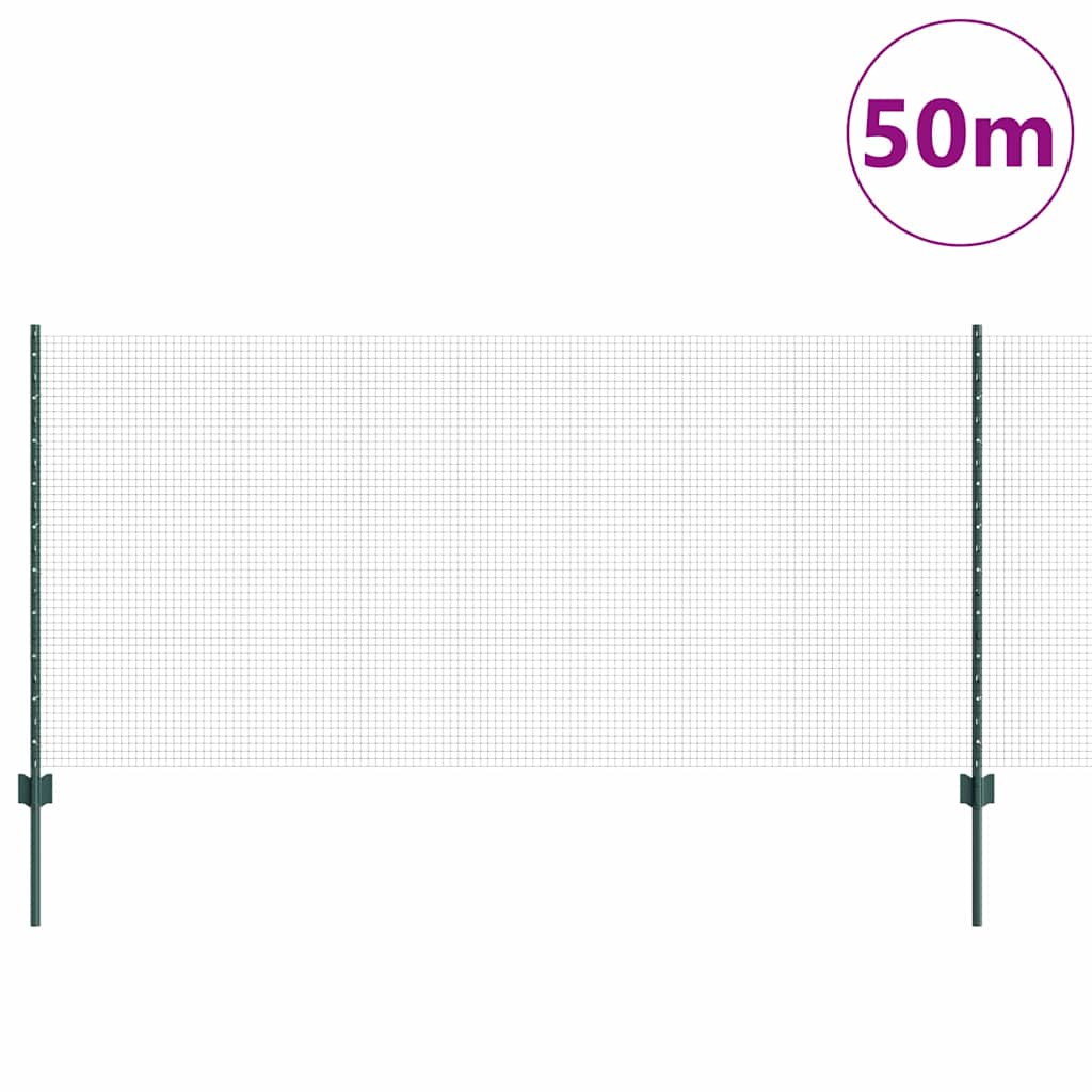 vidaXL Zaun mit Pfosten Grün 1 x 50 m Stahl und PVC