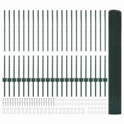 Zaun mit Pfosten Grün 1 x 50 m Stahl und PVC