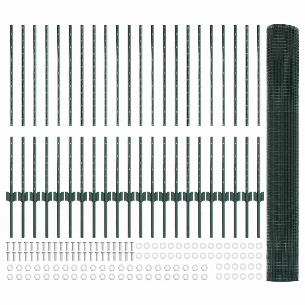vidaXL Zaun mit Pfosten Grün 1 x 50 m Stahl und PVC