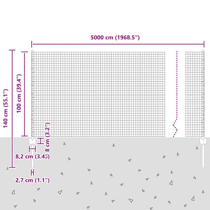 vidaXL Zaun mit Pfosten Grün 1 x 50 m Stahl und PVC