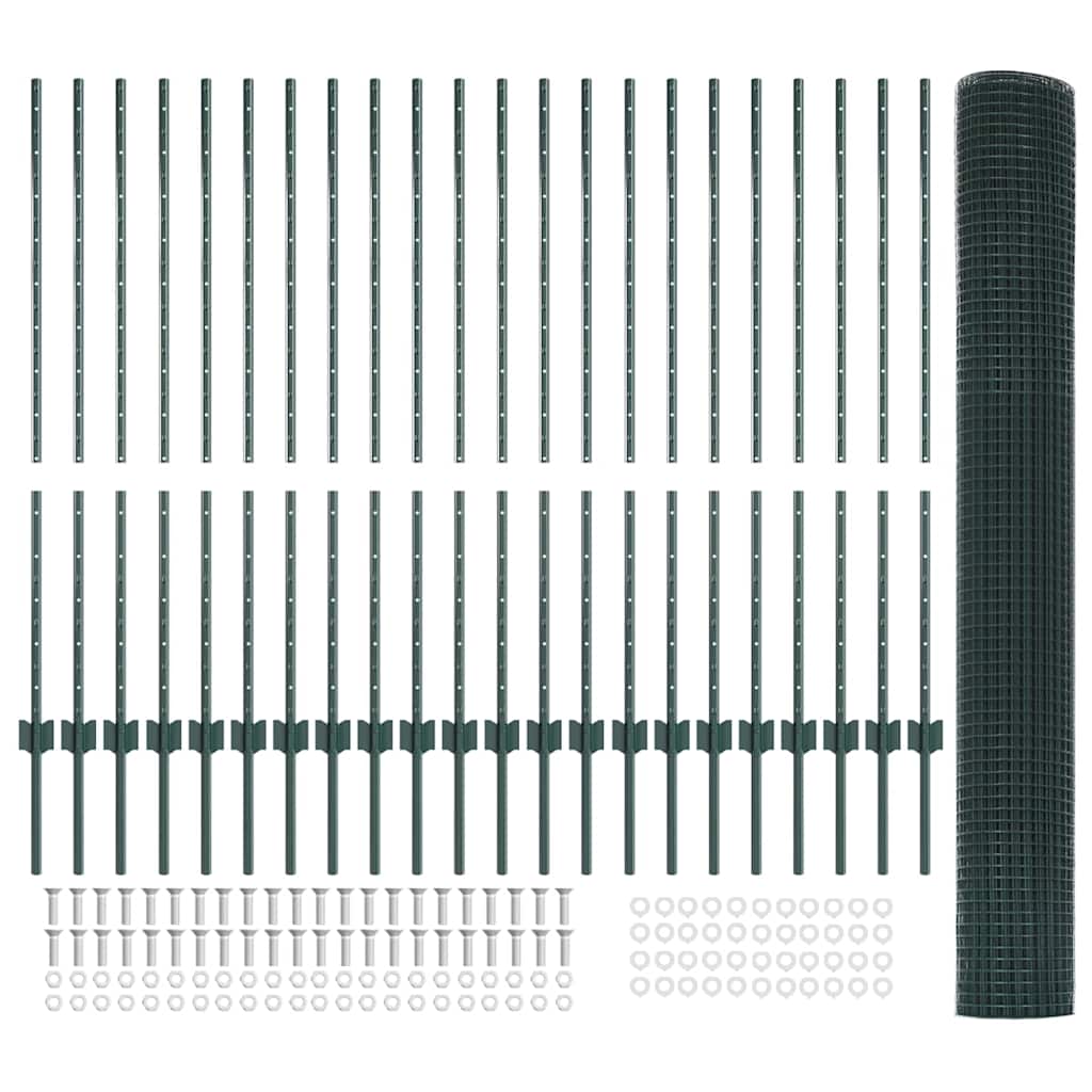 vidaXL Zaun mit Pfosten Grün 1,2 x 50 m Stahl und PVC