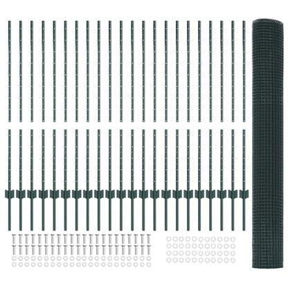 vidaXL Zaun mit Pfosten Grün 1,2 x 50 m Stahl und PVC