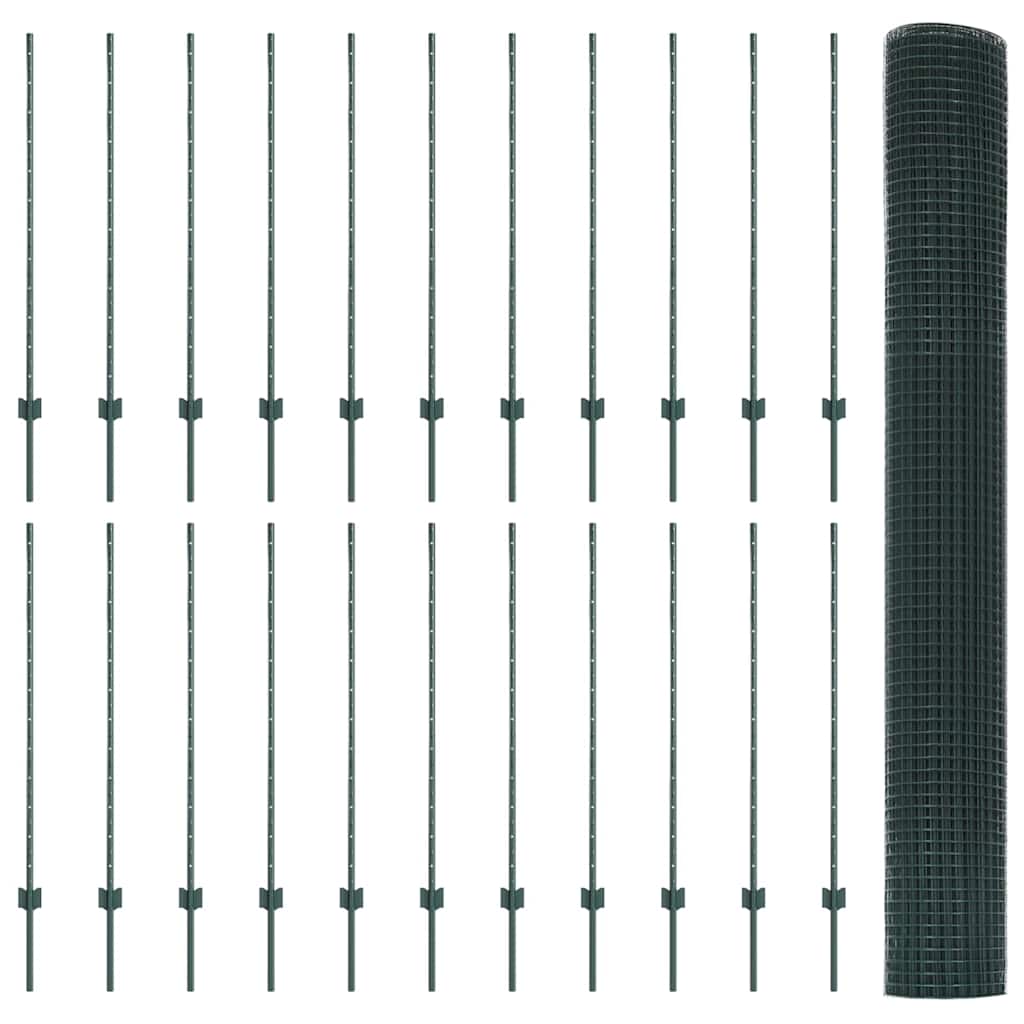 vidaXL Zaun mit Pfosten Grün 1,2 x 50 m Stahl und PVC