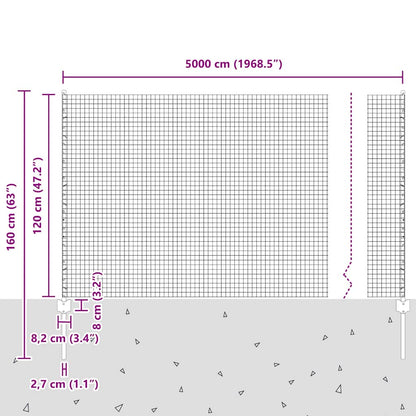 vidaXL Zaun mit Pfosten Grün 1,2 x 50 m Stahl und PVC