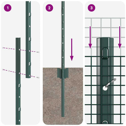 Zaun mit Pfosten Grün 1,4 x 50 m Stahl und PVC