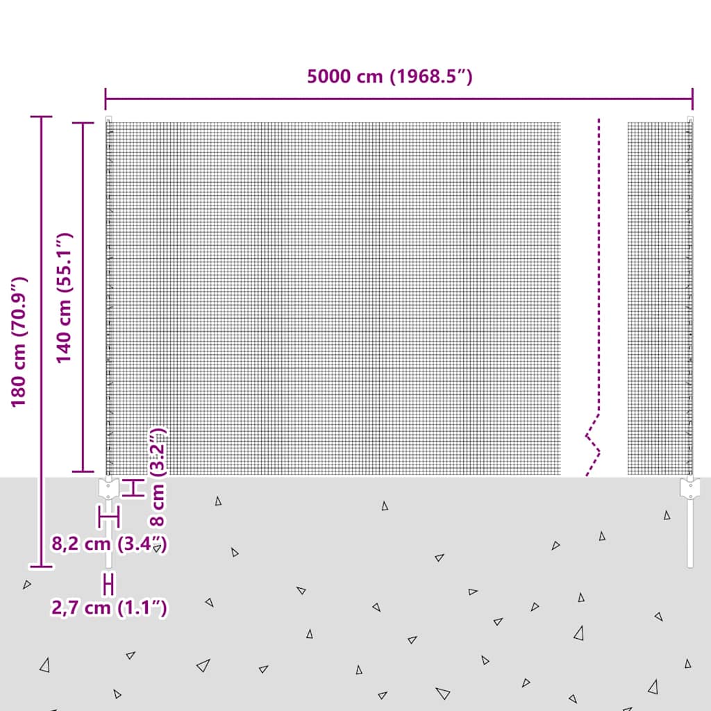 vidaXL Zaun mit Pfosten Grün 1,4 x 50 m Stahl und PVC
