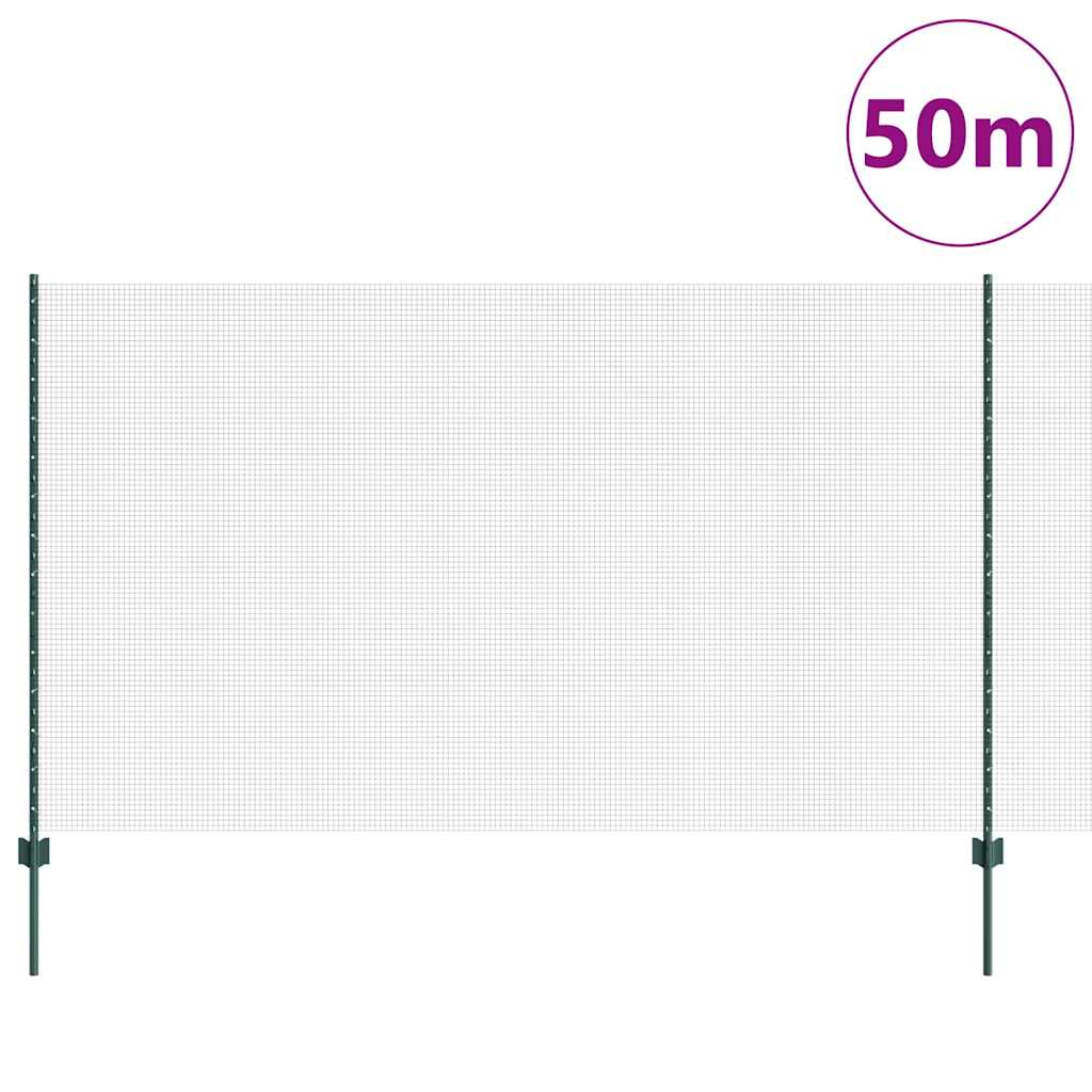 Zaun mit Pfosten Grün 1,4 x 50 m Stahl und PVC