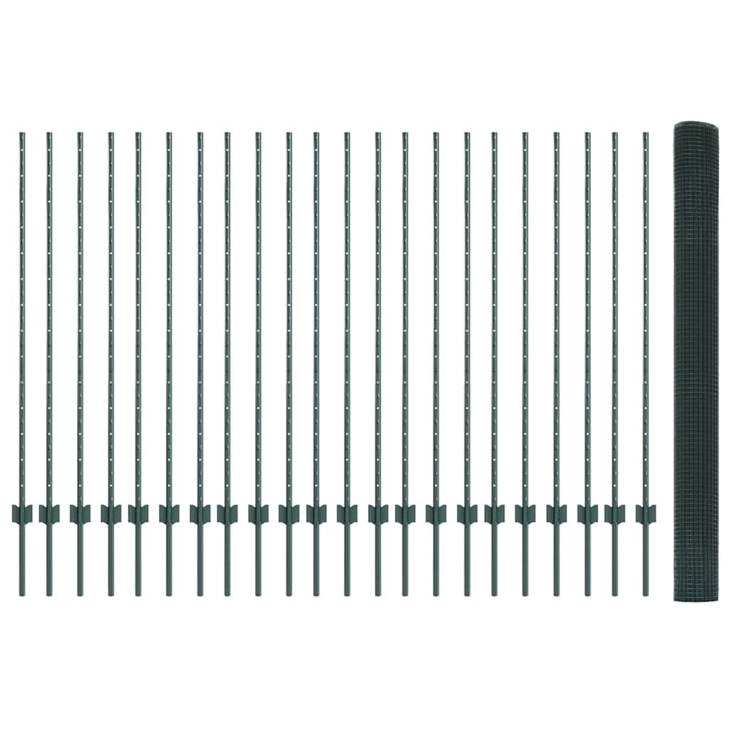 vidaXL Zaun mit Pfosten Grün 1,4 x 50 m Stahl und PVC