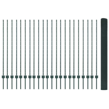 vidaXL Zaun mit Pfosten Grün 1,4 x 50 m Stahl und PVC