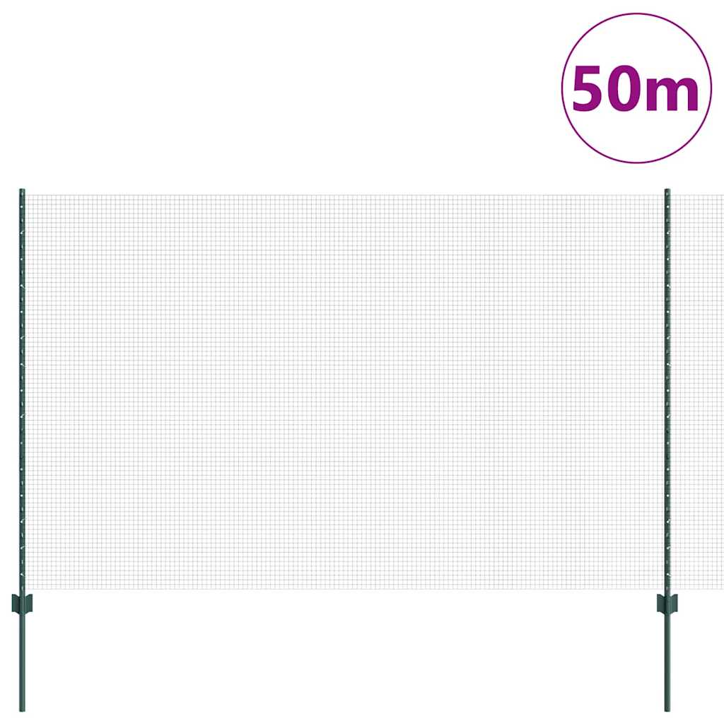 vidaXL Clôture avec poteaux Vert 1,5 x 50 m Acier et PVC