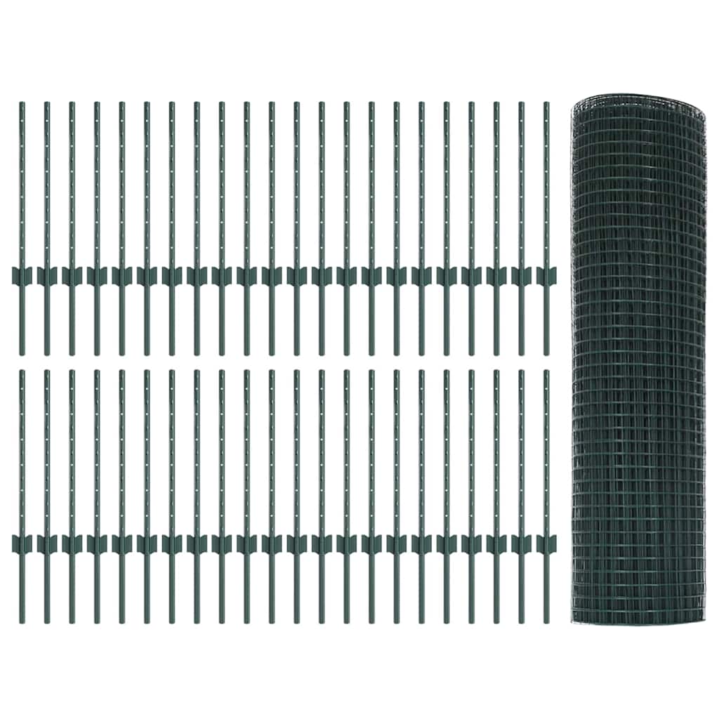 vidaXL Zaun mit Pfosten Grün 0,6 x 100 m Stahl und PVC