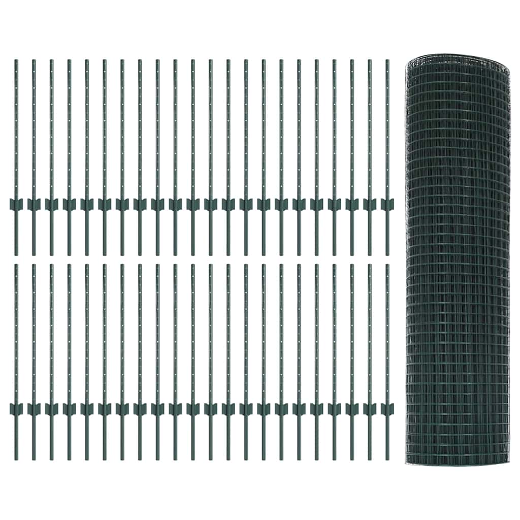 vidaXL Clôture avec piquets vert 0,8 x 100 m Acier et PVC