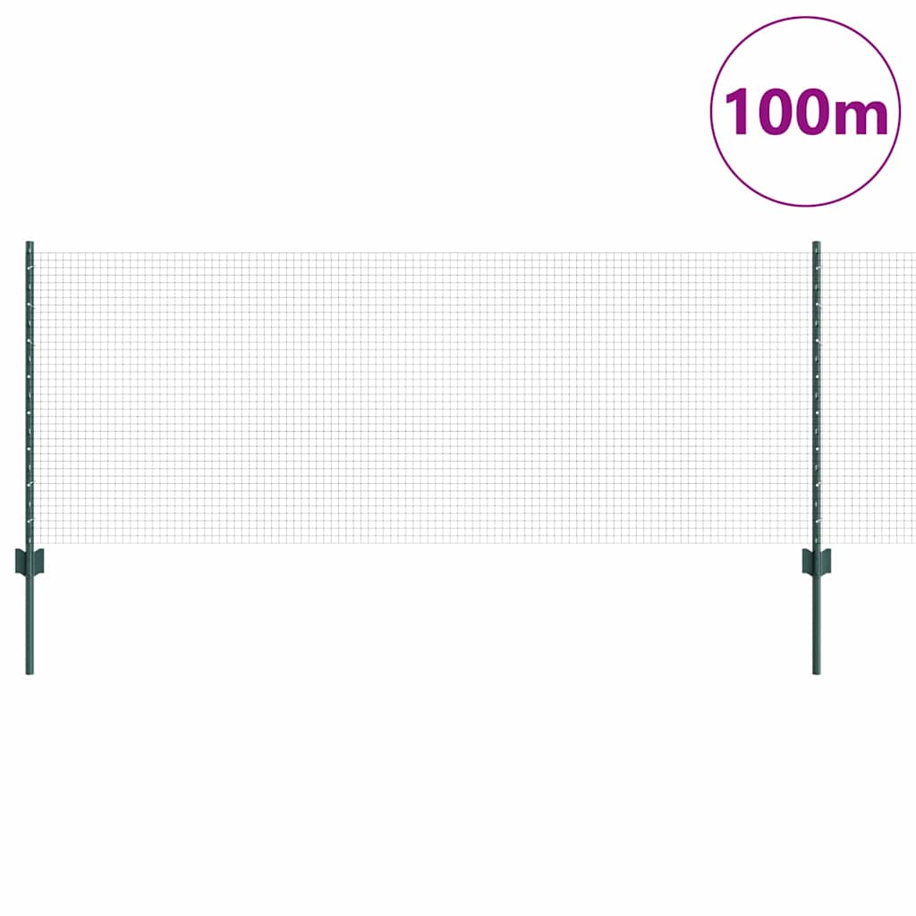 vidaXL Zaun mit Pfosten Grün 0,8 x 100 m Stahl und PVC