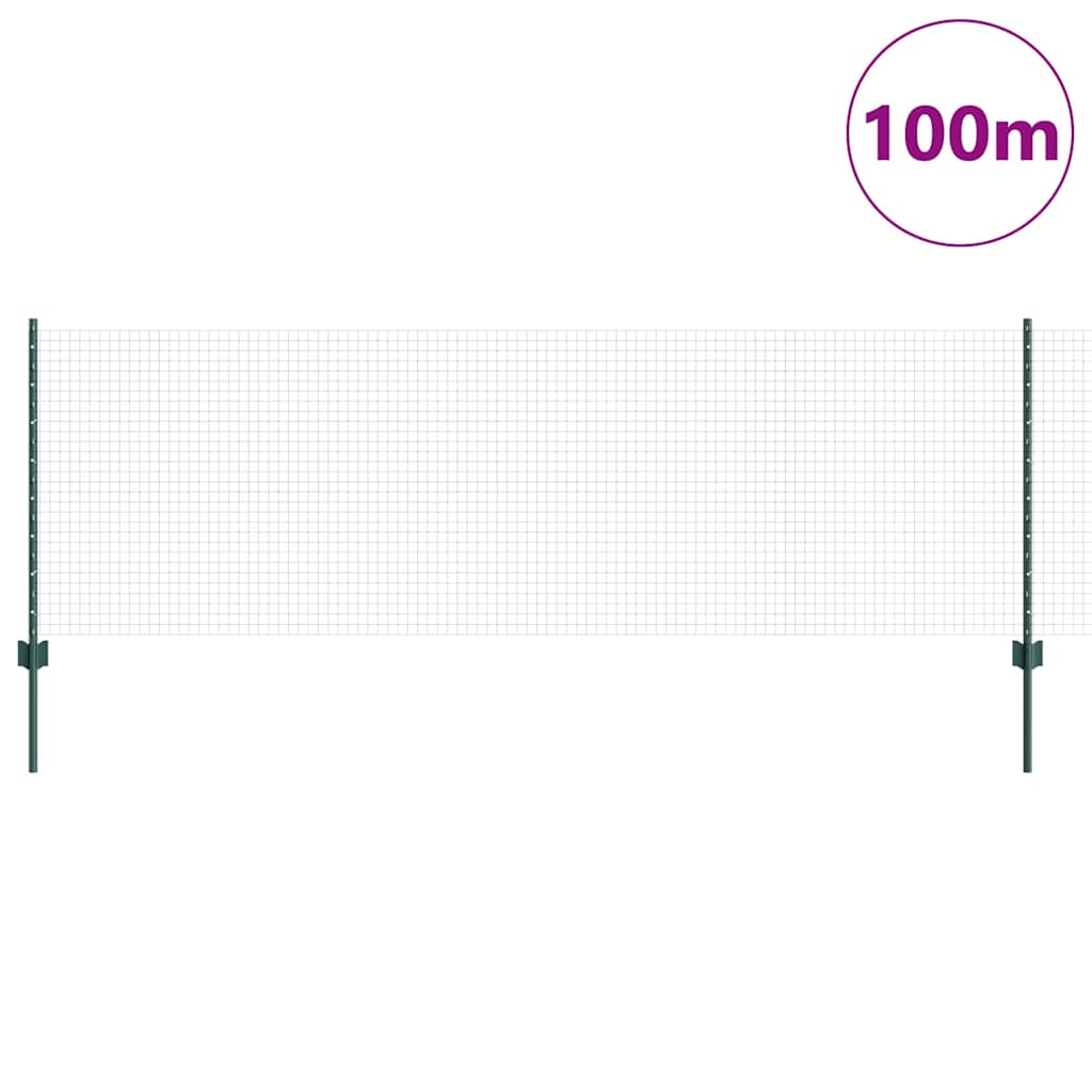 vidaXL Zaun mit Pfosten Grün 0,8 x 100 m Stahl und PVC