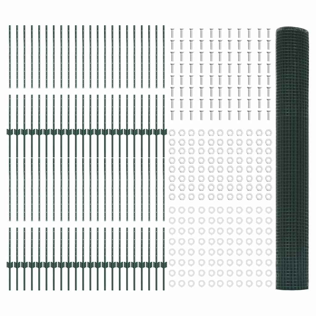 Zaun mit Pfosten Grün 1 x 100 m Stahl und PVC