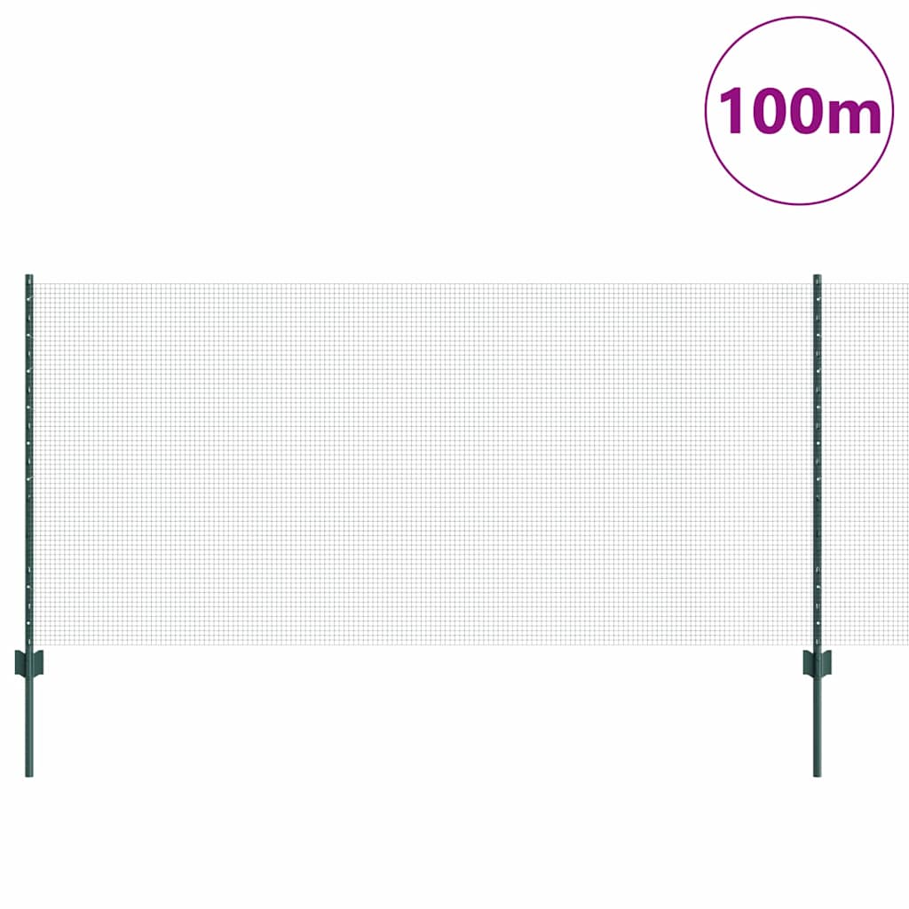 Zaun mit Pfosten Grün 1 x 100 m Stahl und PVC