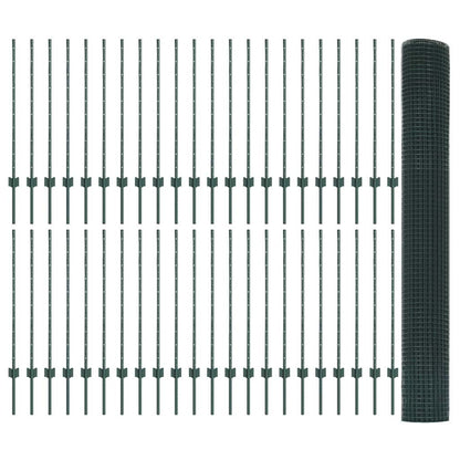 vidaXL Zaun mit Pfosten Grün 1 x 100 m Stahl und PVC