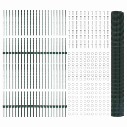 vidaXL Zaun mit Pfosten Grün 1 x 100 m Stahl und PVC