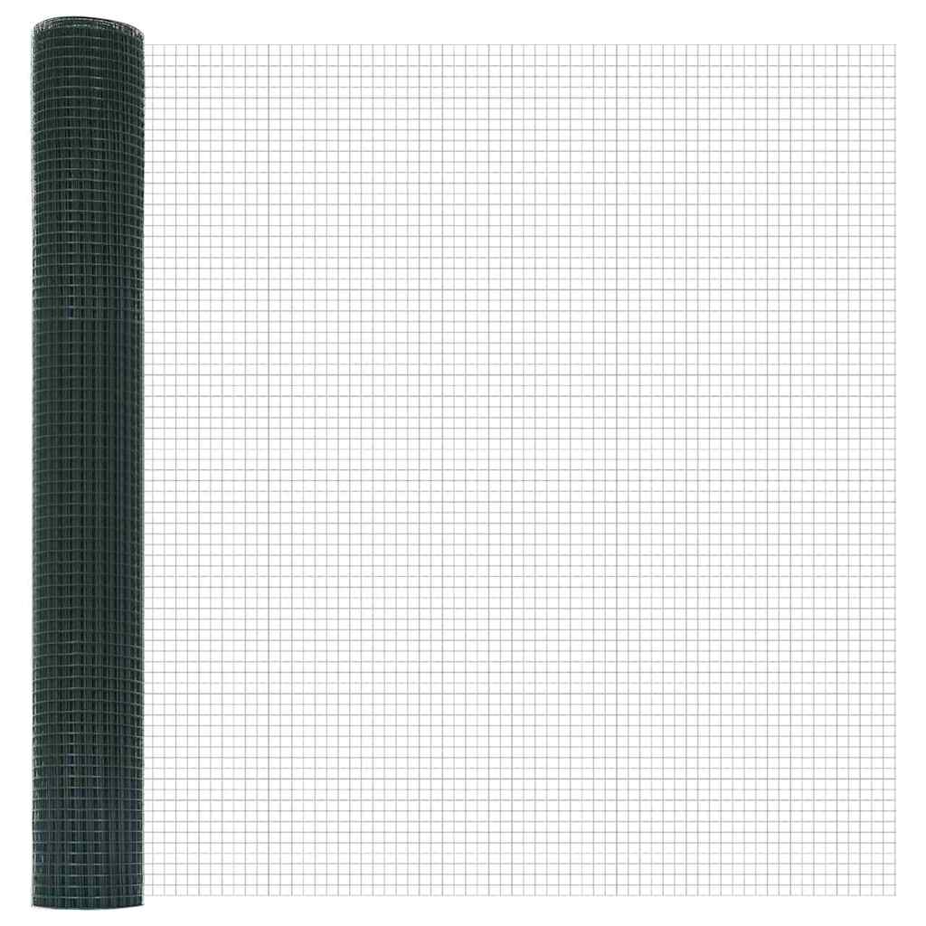 vidaXL Zaun mit Pfosten Grün 1 x 100 m Stahl und PVC