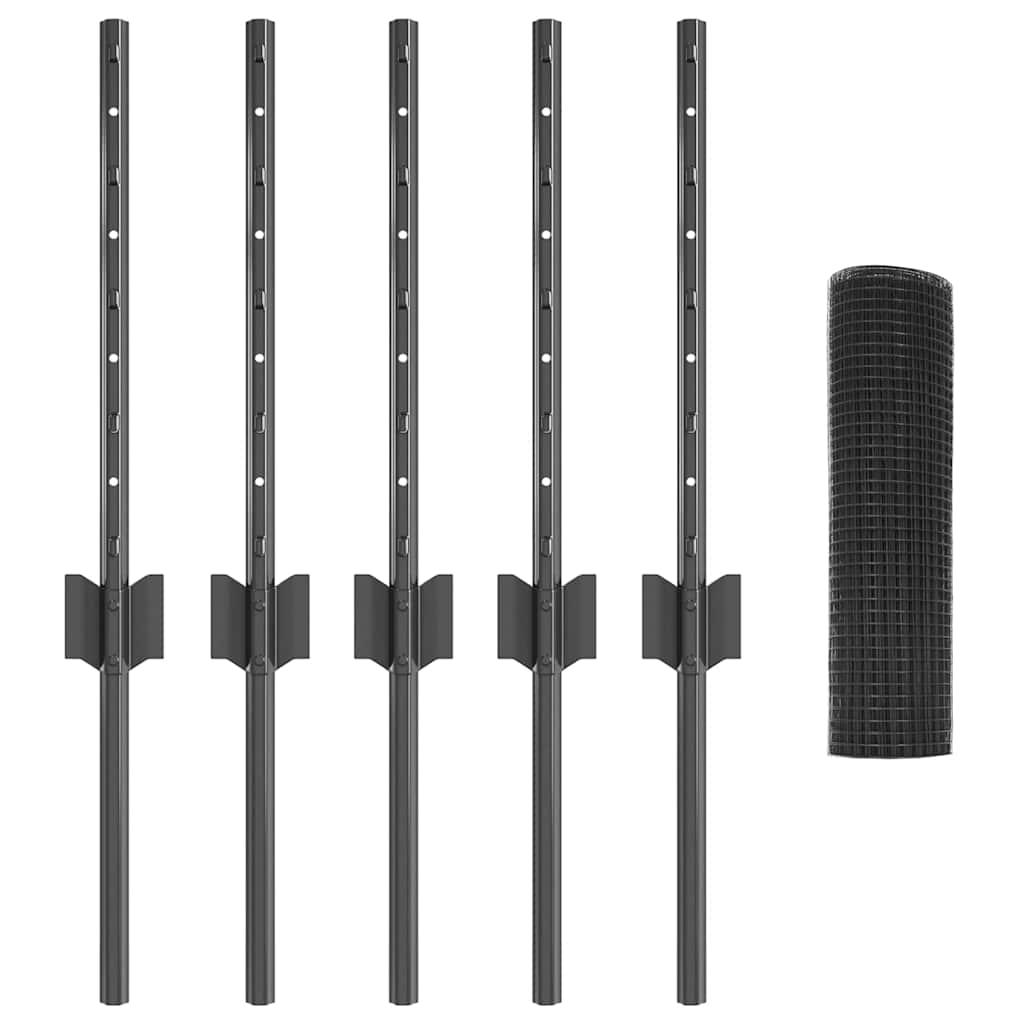 vidaXL Clôture avec poteaux gris 0,4 x 10 m Acier et PVC