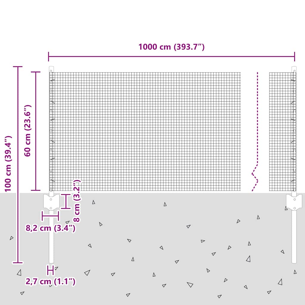 vidaXL Zaun mit Pfosten Grau 0,6 x 10 m Stahl und PVC