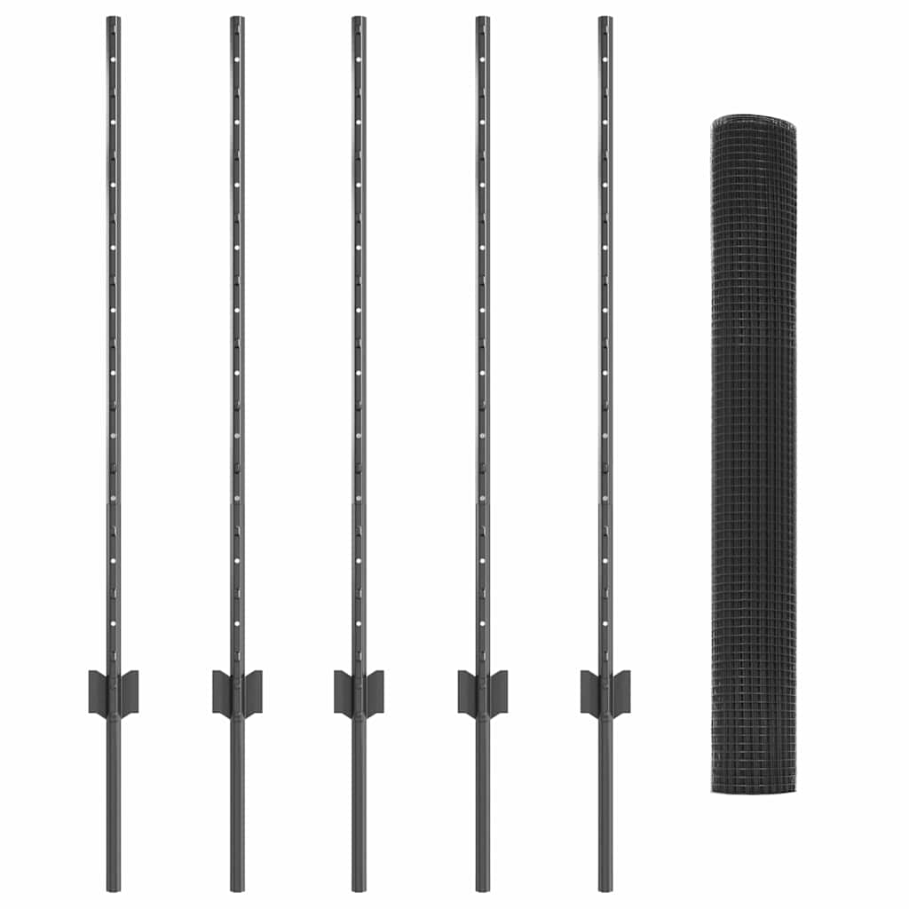 vidaXL Zaun mit Pfosten Grau 1 x 10 m Stahl