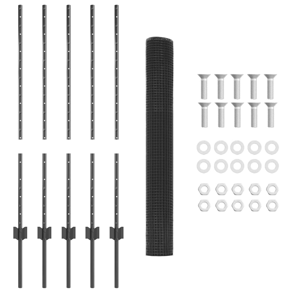 vidaXL Zaun mit Pfosten Grau 1 x 10 m Stahl