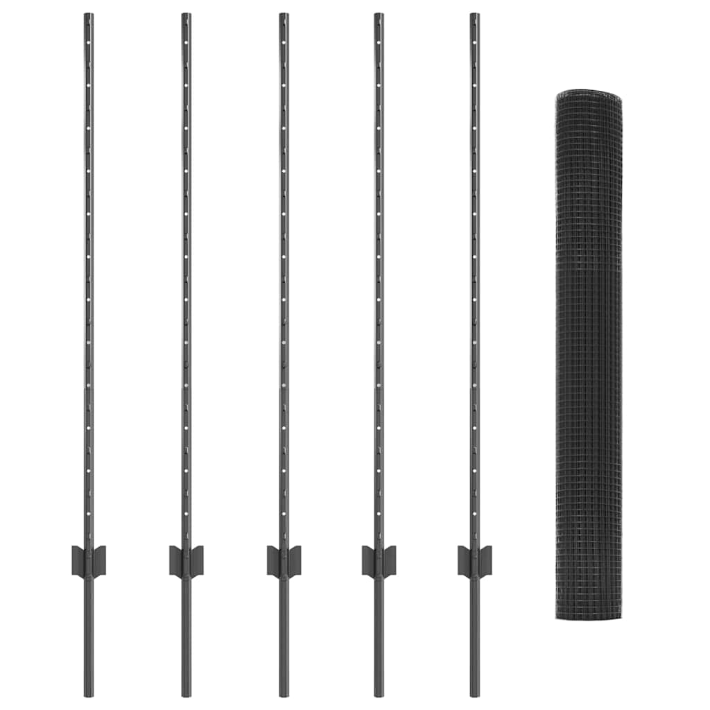 Zaun mit Pfosten Grau 1,2 x 10 m Stahl und PVC