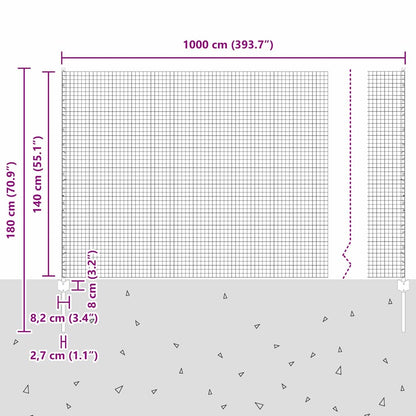 vidaXL Zaun mit Pfosten Grau 1,4 x 10 m Stahl und PVC