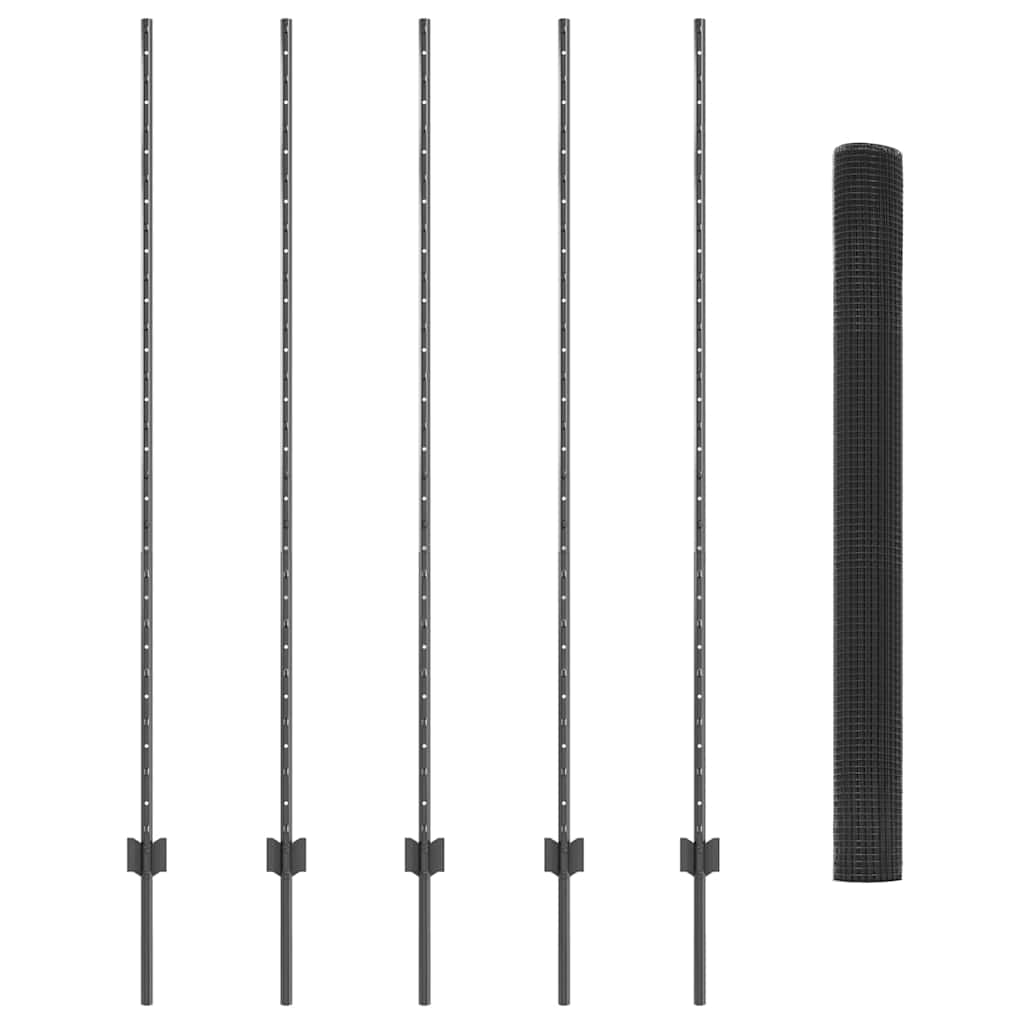 vidaXL Clôture avec poteaux gris 1,5 x 10 m Acier et PVC
