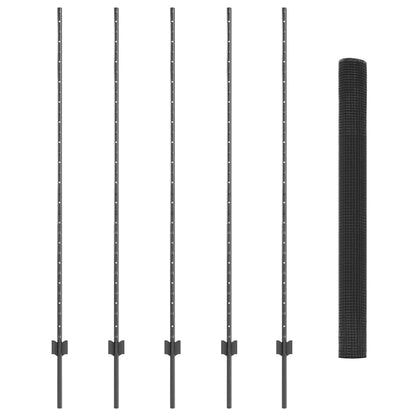 vidaXL Clôture avec poteaux gris 1,5 x 10 m Acier et PVC