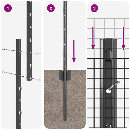 vidaXL Clôture avec poteaux gris 1,5 x 10 m Acier et PVC