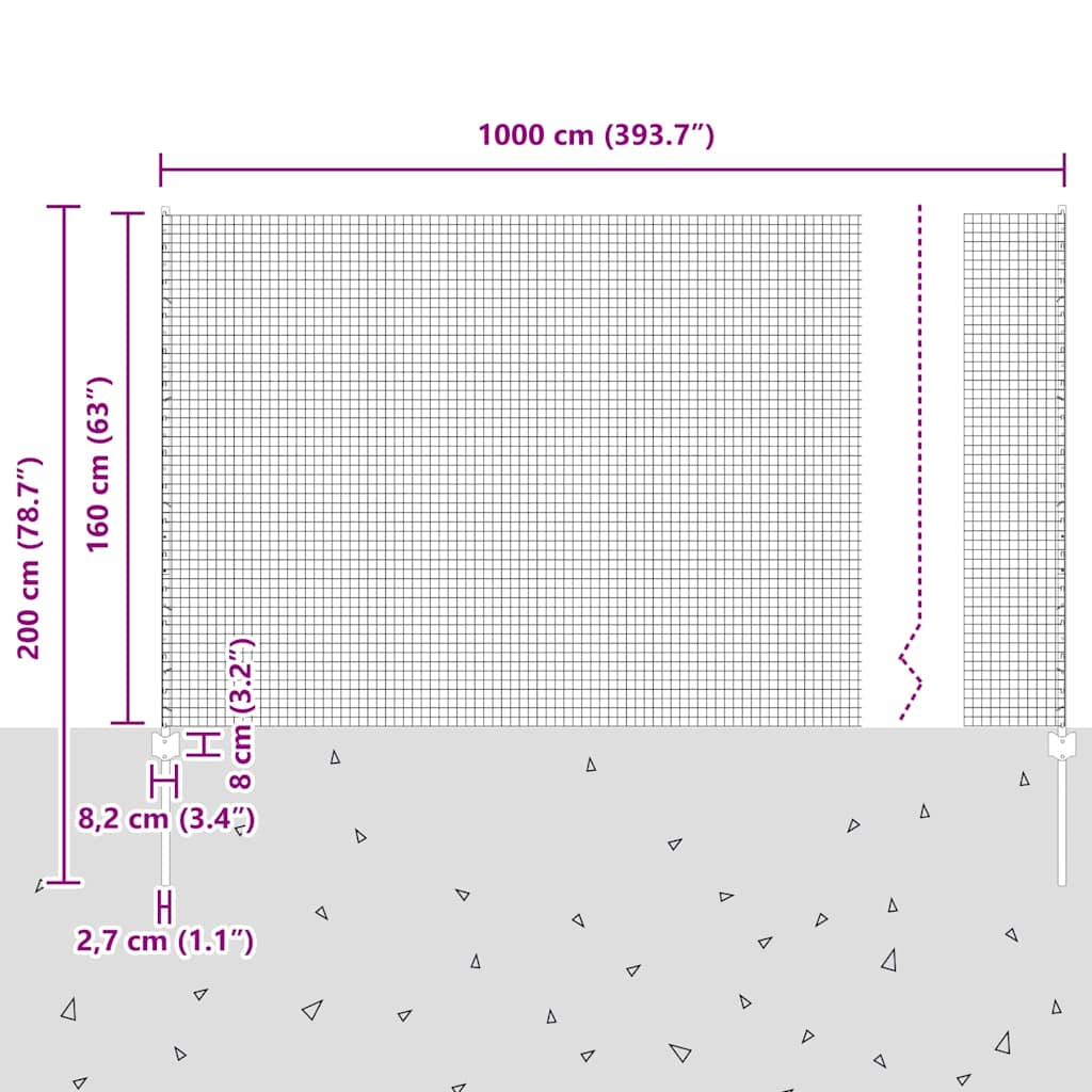 vidaXL Zaun mit Pfosten Grau 1,6 x 10 m Stahl und PVC