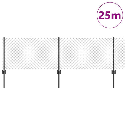 vidaXL Zaun mit Pfosten Grau 0,4 x 25 m Stahl und PVC