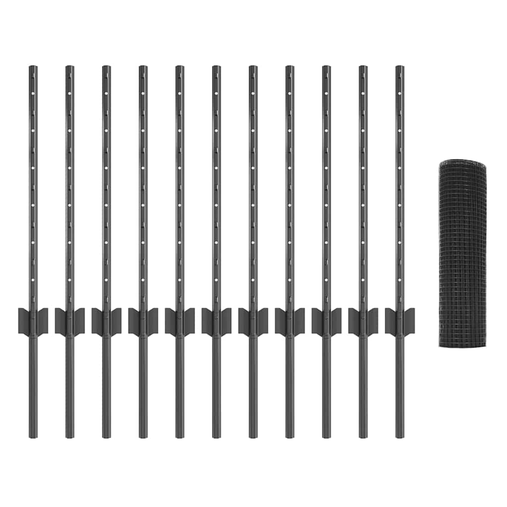 vidaXL Zaun mit Pfosten Grau 0,6 x 25 m Stahl und PVC