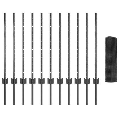 vidaXL Clôture avec poteaux gris 0,8 x 25 m acier et PVC