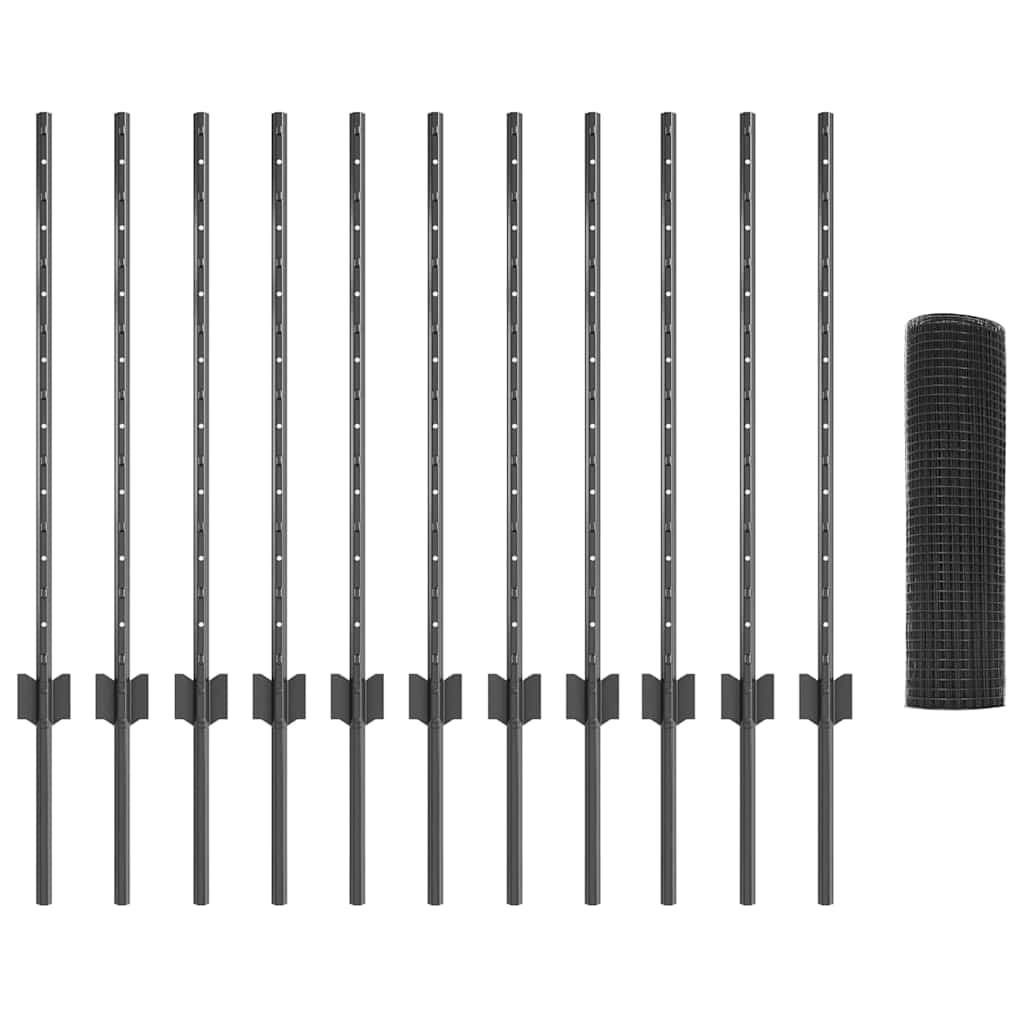 vidaXL Clôture avec poteaux gris 0,8 x 25 m acier et PVC