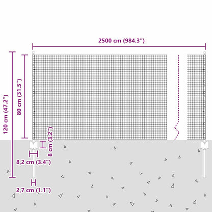 vidaXL Clôture avec poteaux gris 0,8 x 25 m acier et PVC