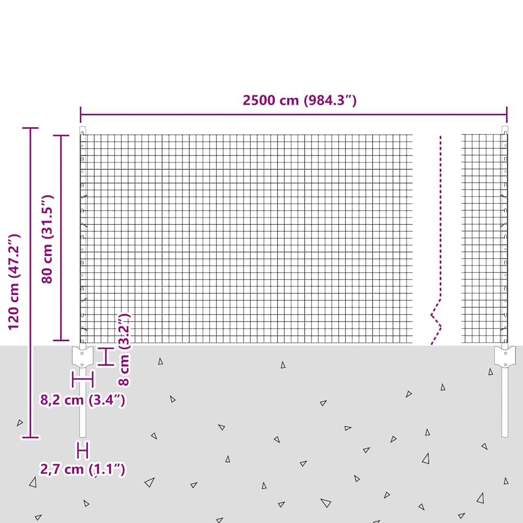 vidaXL Zaun mit Pfosten Grau 0,8 x 25 m Stahl und PVC