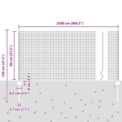 vidaXL Zaun mit Pfosten Grau 0,8 x 25 m Stahl und PVC